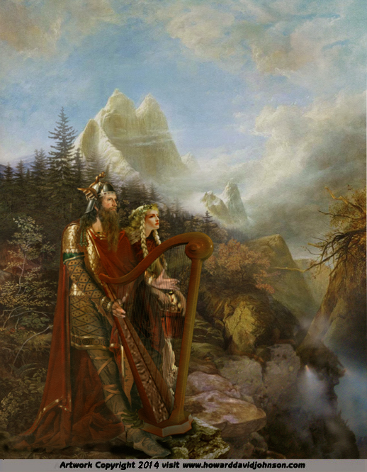 Bragi norse god of Music painting