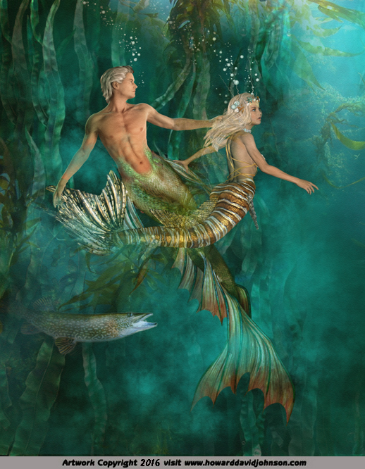 Merman and Mermaid lovers painting art artwork