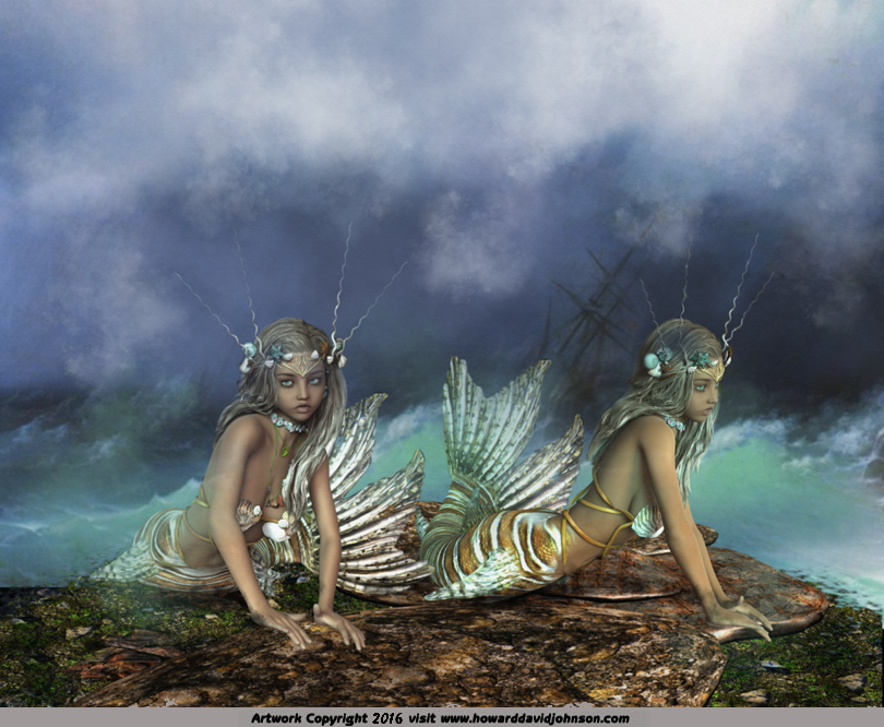3D Mertaid artwork Twin mermaids painting