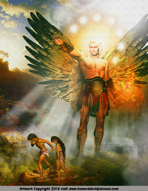 bible art adam eve eden guarden angel cast out