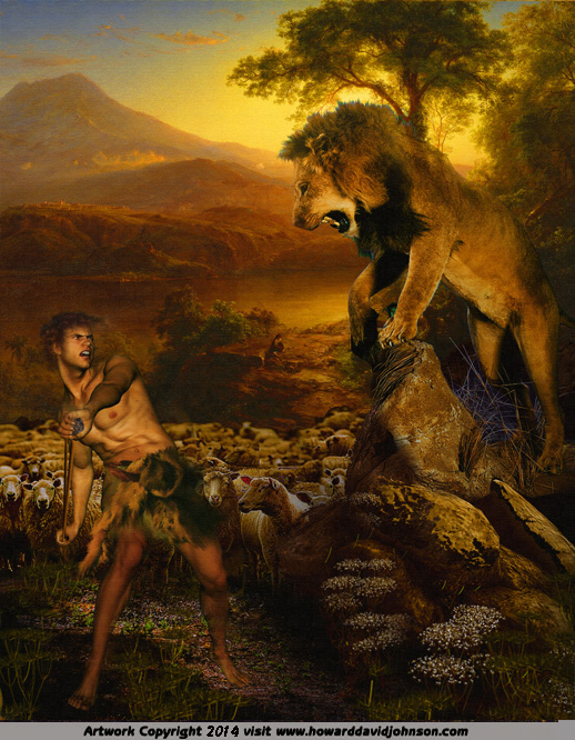 David lion bible art king David shepherd